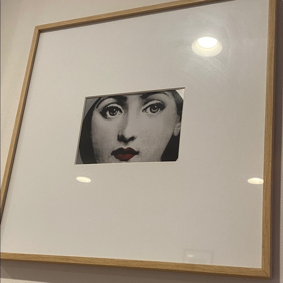 Fornasetti inspired Modern Art Print with Red Black face eye lips motifs 16x16 - Picture 6 of 8